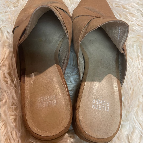 Eileen Fisher Bauer Tumbled Nubuck Mule Tan Leather Crisscross Flat Slide Size 9 - Picture 7 of 8